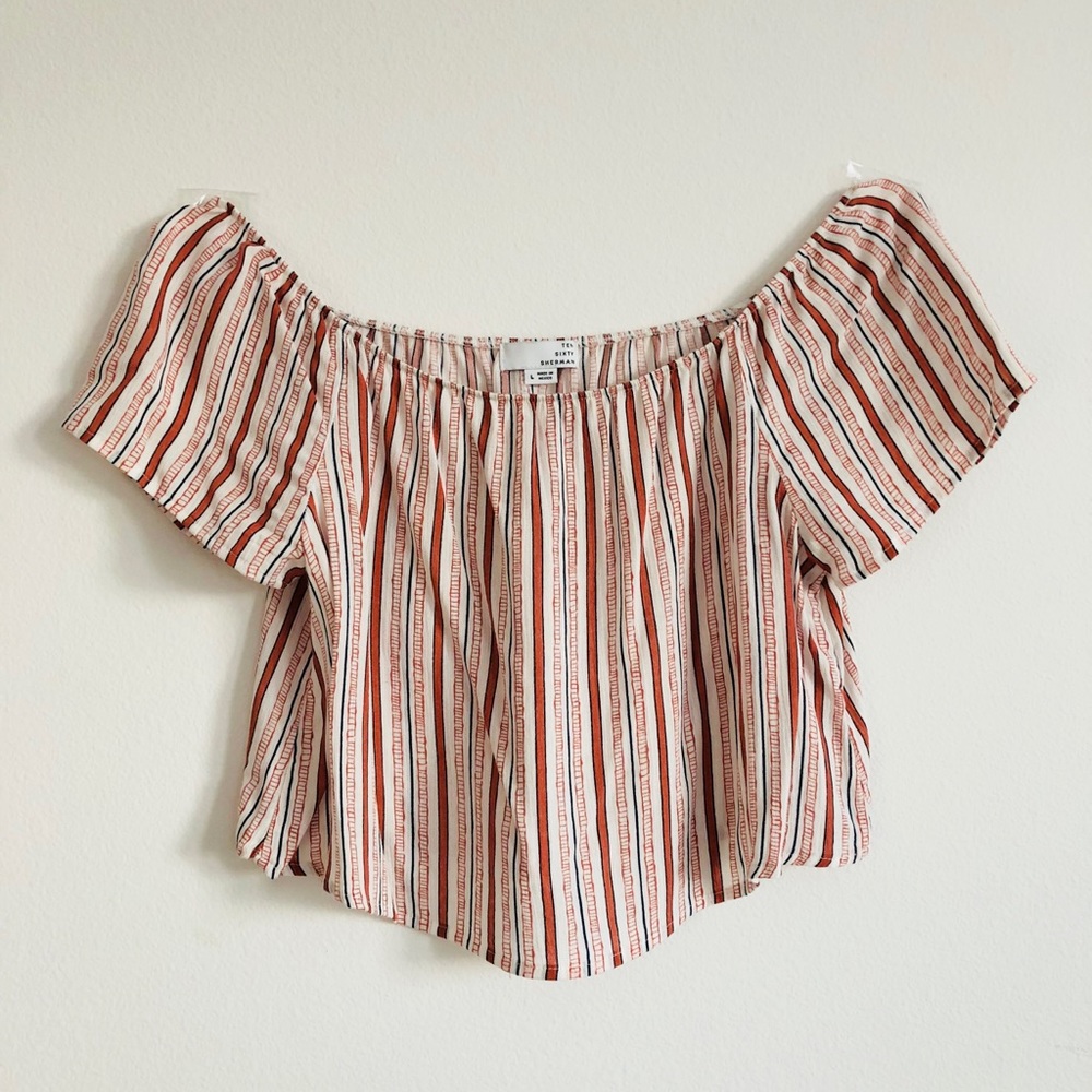Orange and Blue Striped Off Shoulder Crop Top